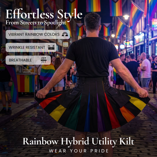 Rainbow Hybrid Utility Kilt for Men - Bold, Stylish and Inclusive Pride Apparel