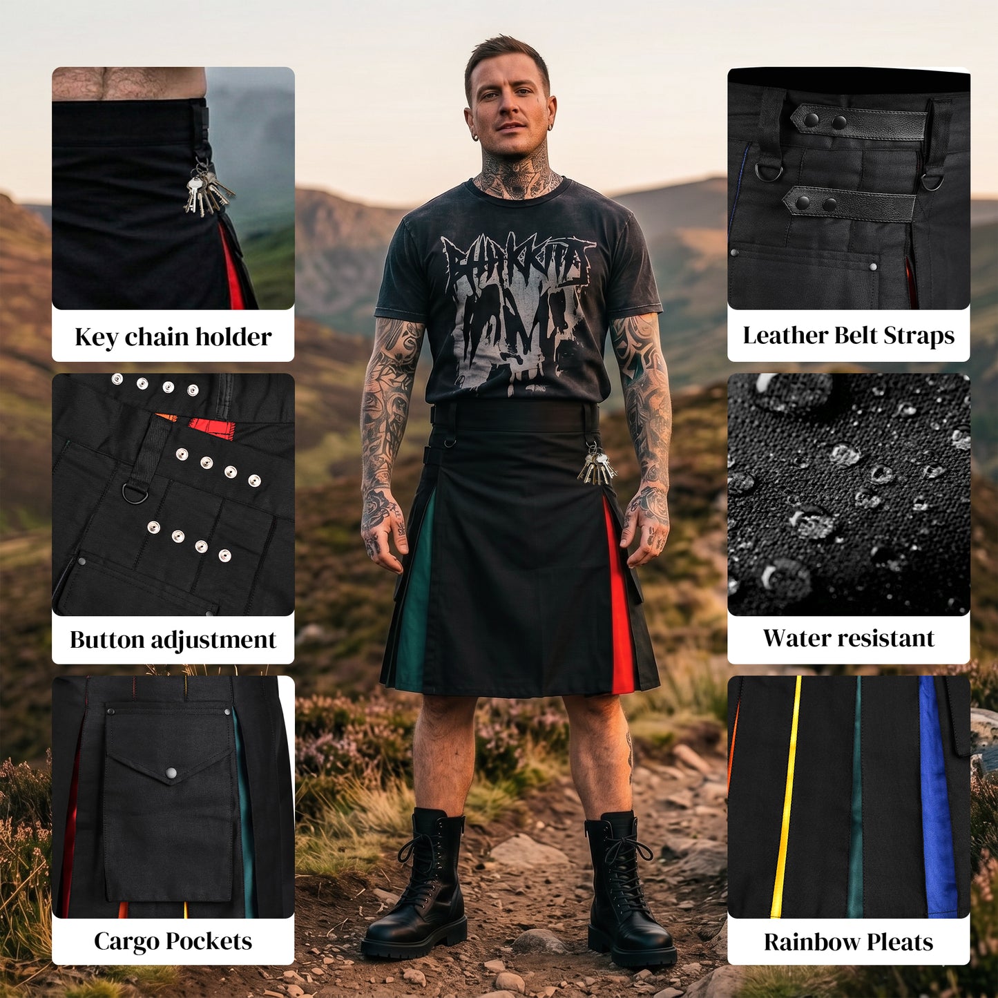 Rainbow Hybrid Utility Kilt for Men - Bold, Stylish and Inclusive Pride Apparel