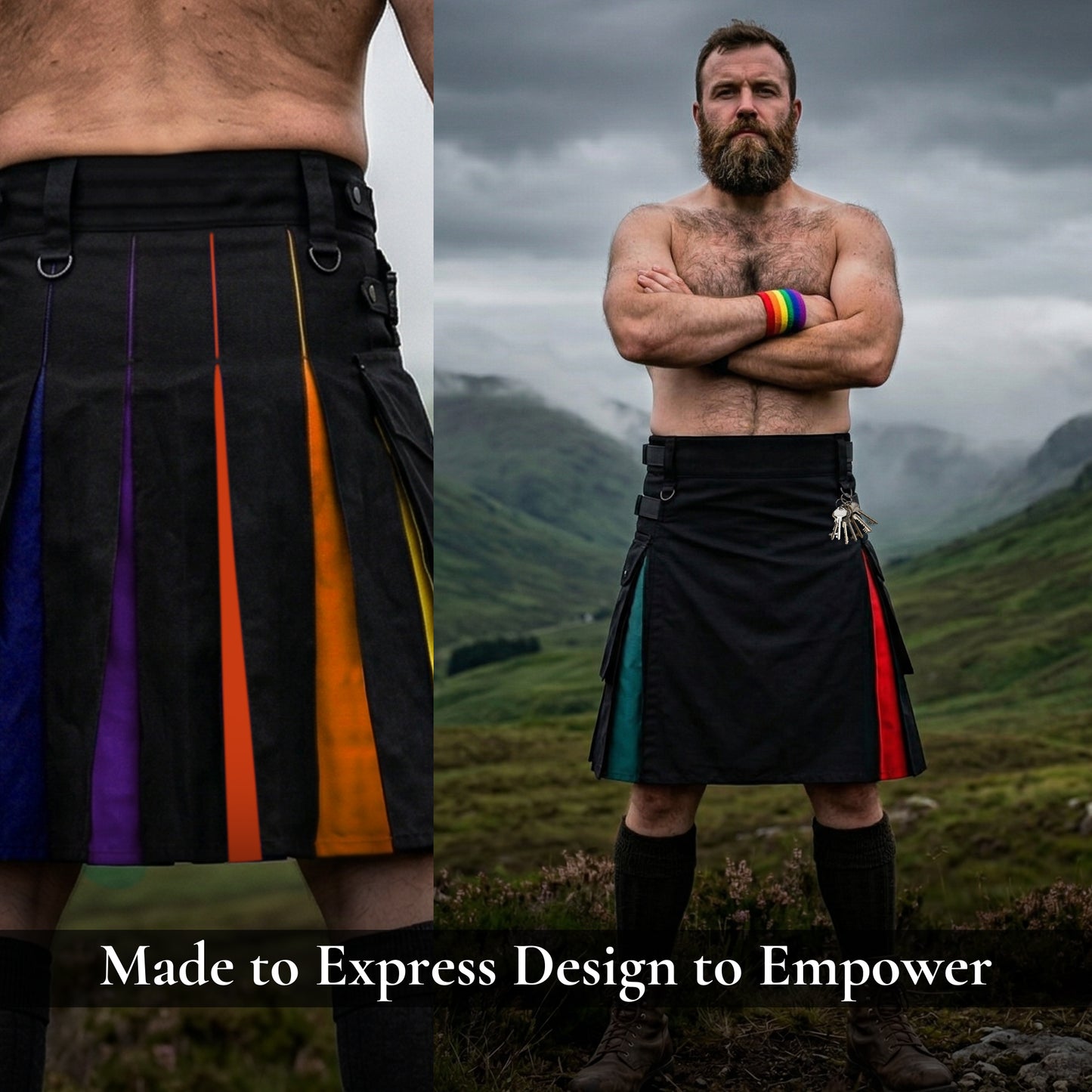 Rainbow Hybrid Utility Kilt for Men - Bold, Stylish and Inclusive Pride Apparel