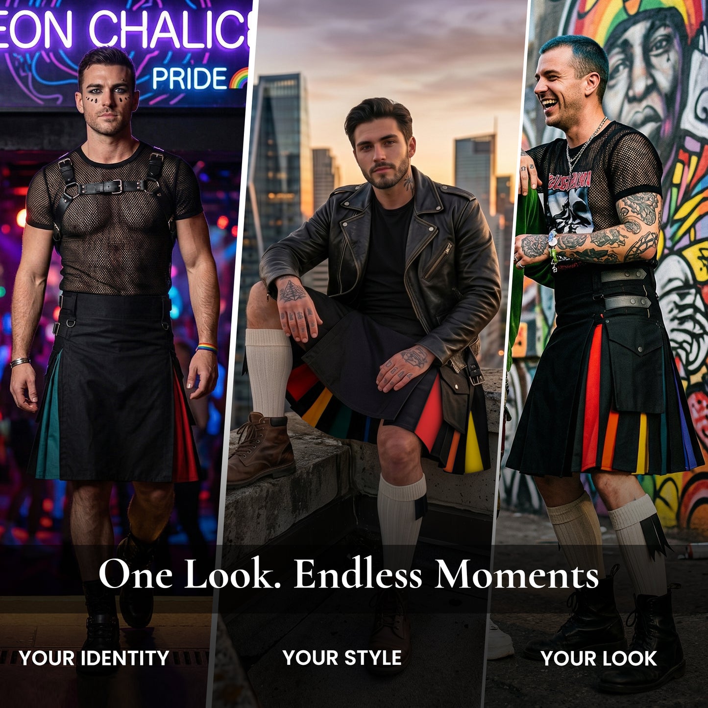 Rainbow Hybrid Utility Kilt for Men - Bold, Stylish and Inclusive Pride Apparel