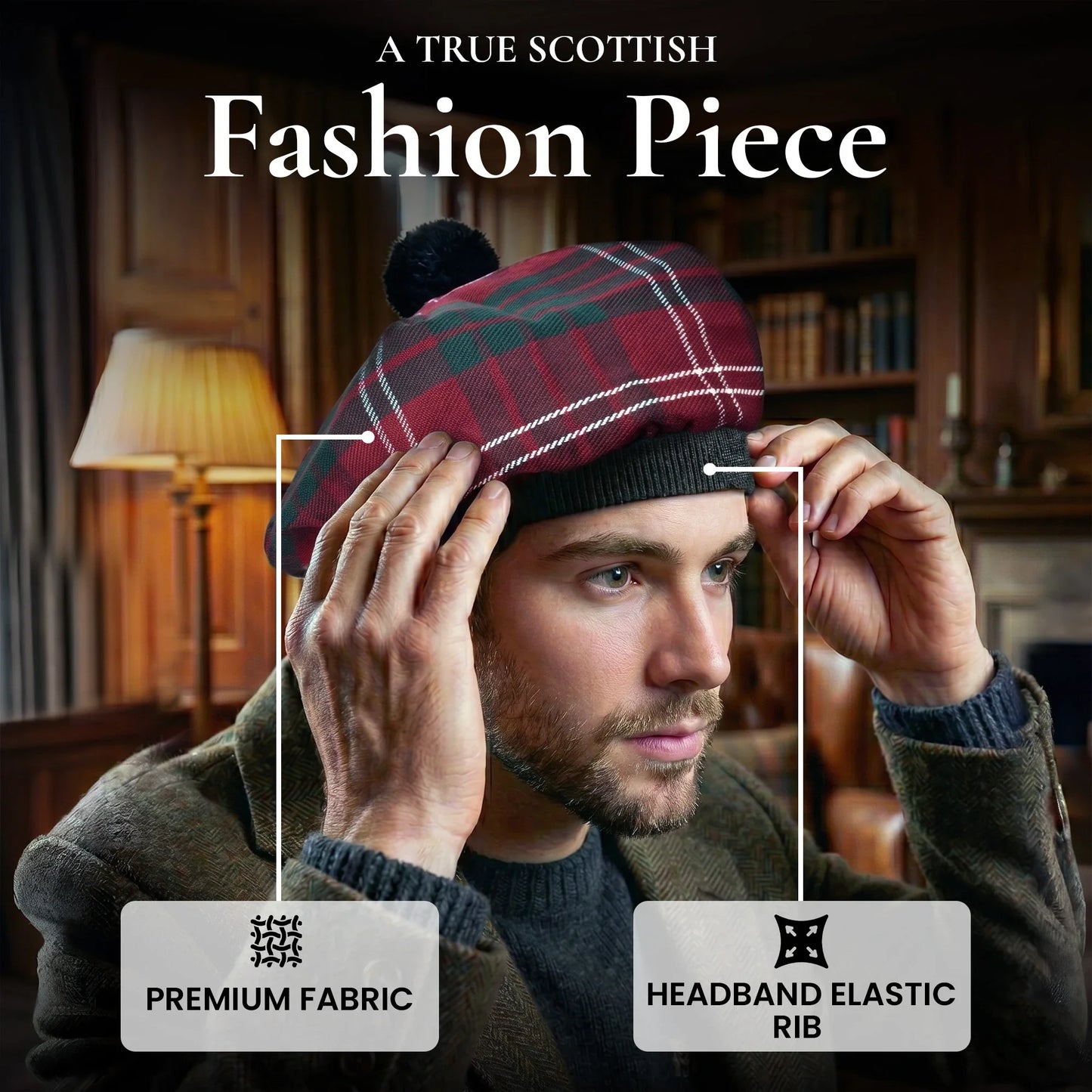 Tam O'Shanter Hat with Pompom | Crawford Tartan