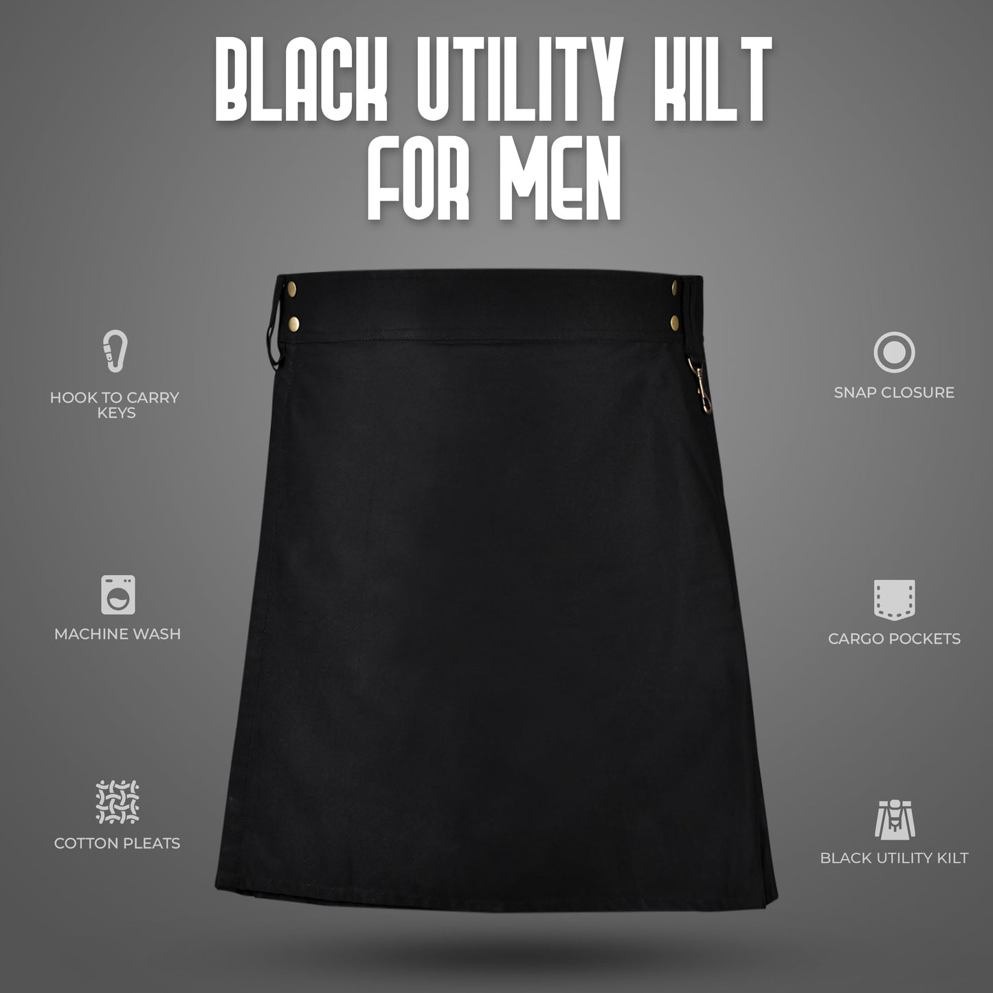 Phantom Modern Utility Kilt - Black | Big & Tall