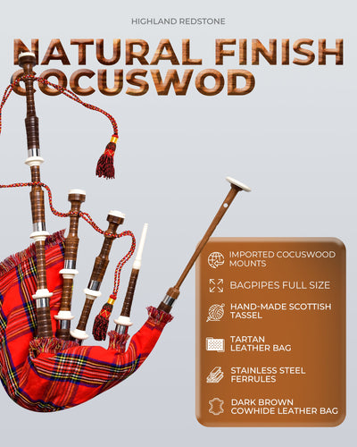 Full Size Cocuswood Bagpipe with Box | Royal Stewart