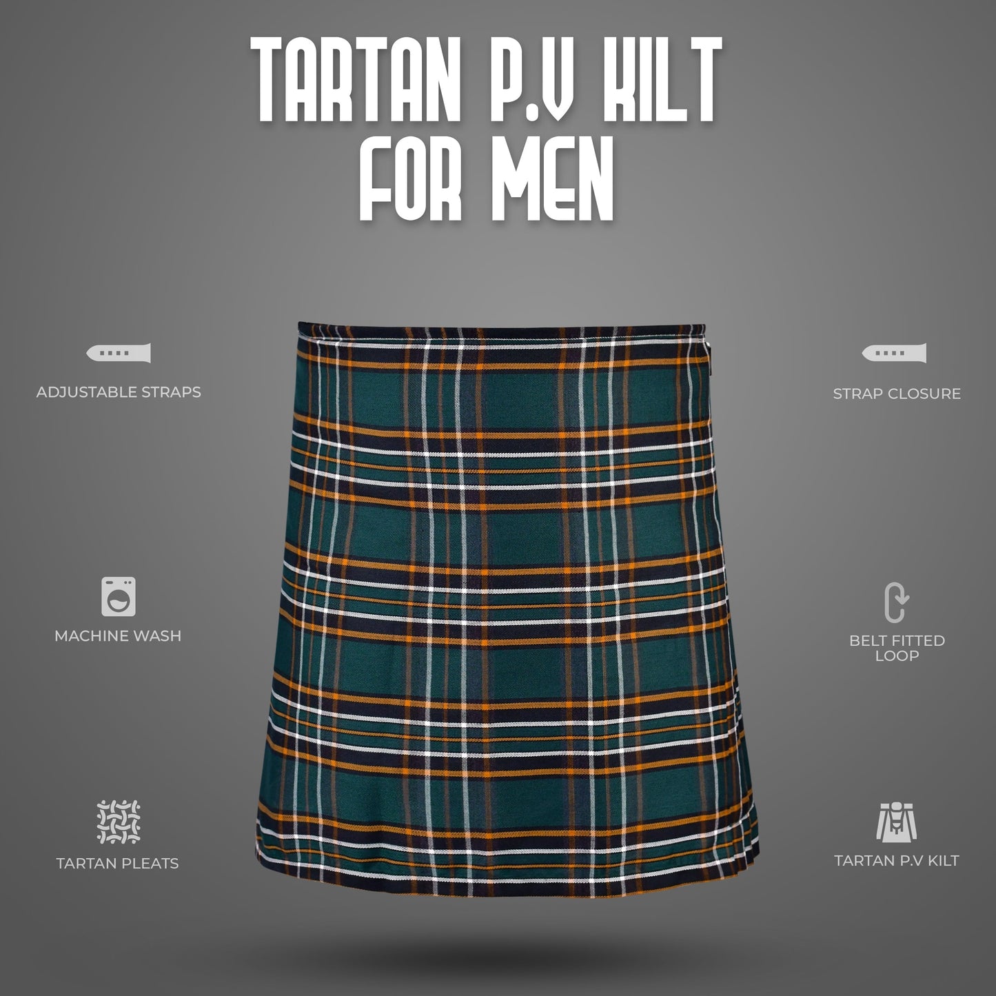 Kilt for Men I Irish Heritage Tartan Kilt Polyviscose 8 Yard Traditional Men Kilt | Big & Tall