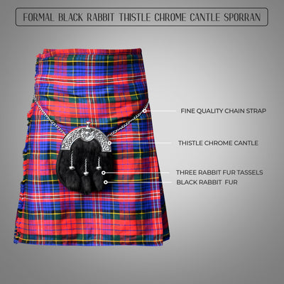 Black Rabbit Fur Sporran Chrome Cantle