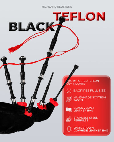 Full Size Bagpipe with Box | Teflon Black