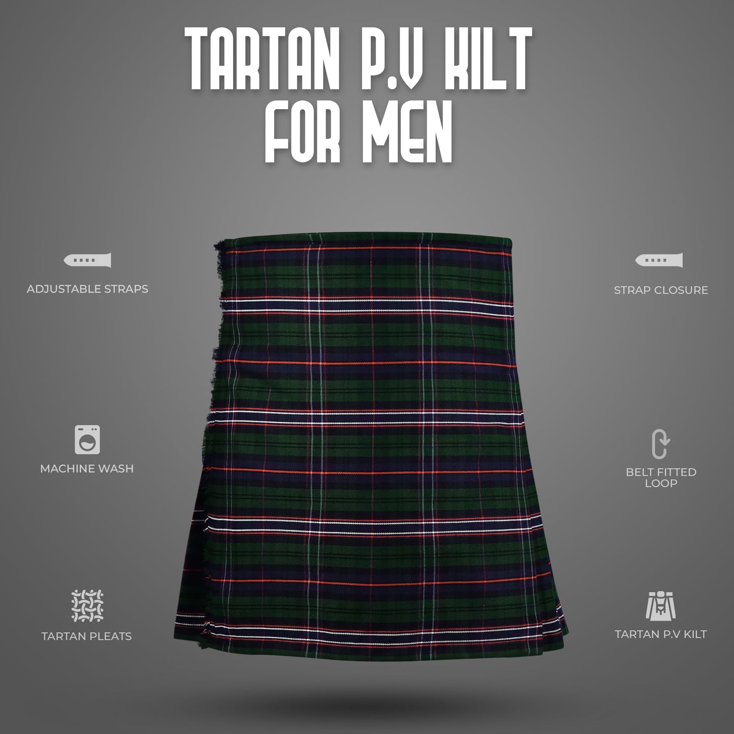 Kilt for Men I Scottish National Tartan Kilt Polyviscose 8 Yard Traditional Men Kilt | Big & Tall