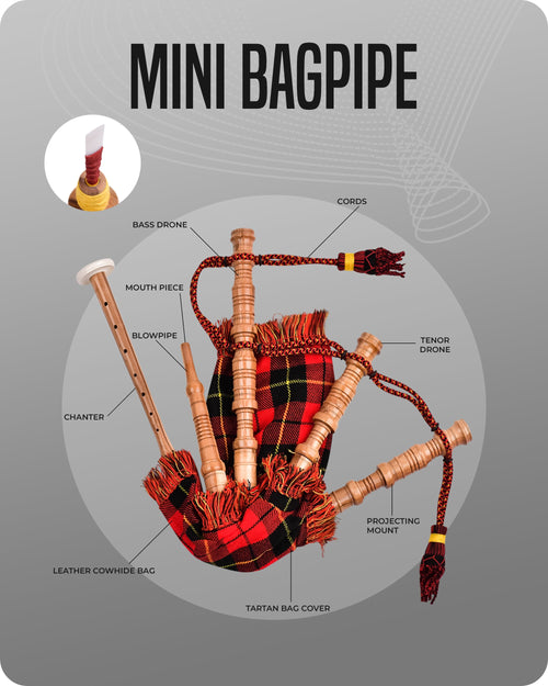 Mini Miniature Bagpipe - Rosewood Bagpipe for Beginners, Playable Gift | Wallace