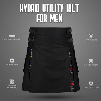 Black Stewart Hybrid Utility Kilt for Men  - Traditional Style with Modern Functionality | Big & Tall