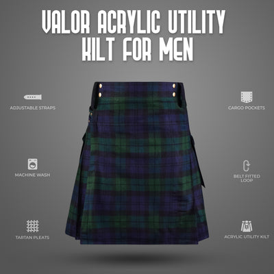 Valor Acrylic Utility Kilt | 16oz Black Watch Scottish Tartan KIlt | Big & Tall