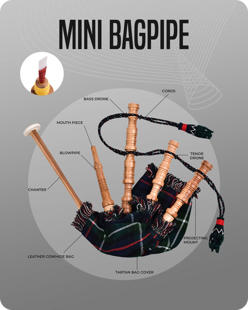 Mini Miniature Bagpipe - Rosewood Bagpipe for Beginners, Playable Gift | Mackenzie
