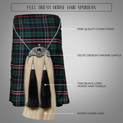 Full Dress Horse Hair Sporran with black horse hair tassels - Traditional Scottish formal accessory