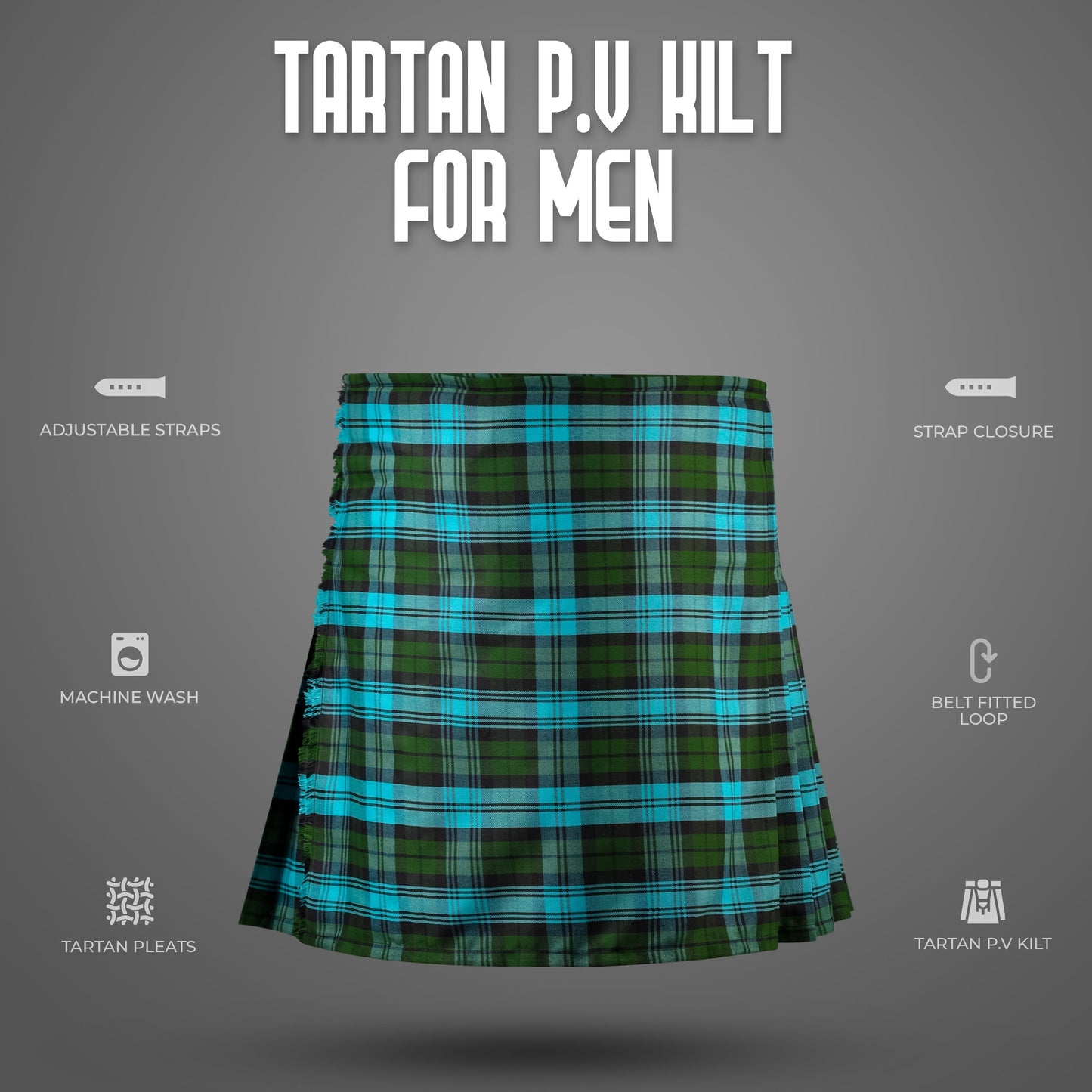 Kilt for Men I Ancient Campbell Tartan Kilt Polyviscose 8 Yard Traditional Men Kilt | Big & Tall