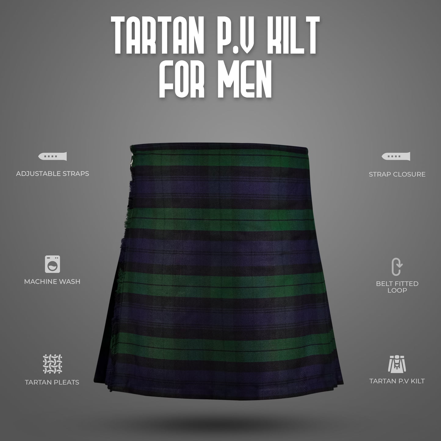 Kilt for Men I Black Watch Tartan Kilt Polyviscose 8 Yard Traditional Men Kilt | Big & Tall