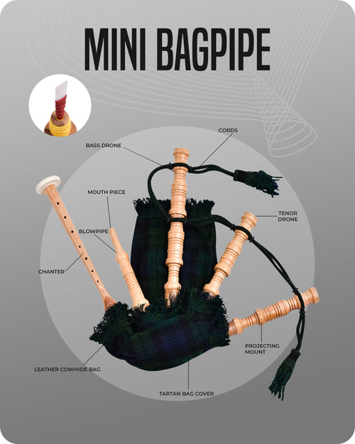 Mini Miniature Bagpipe - Rosewood Bagpipe for Beginners, Playable Gift | Black Watch