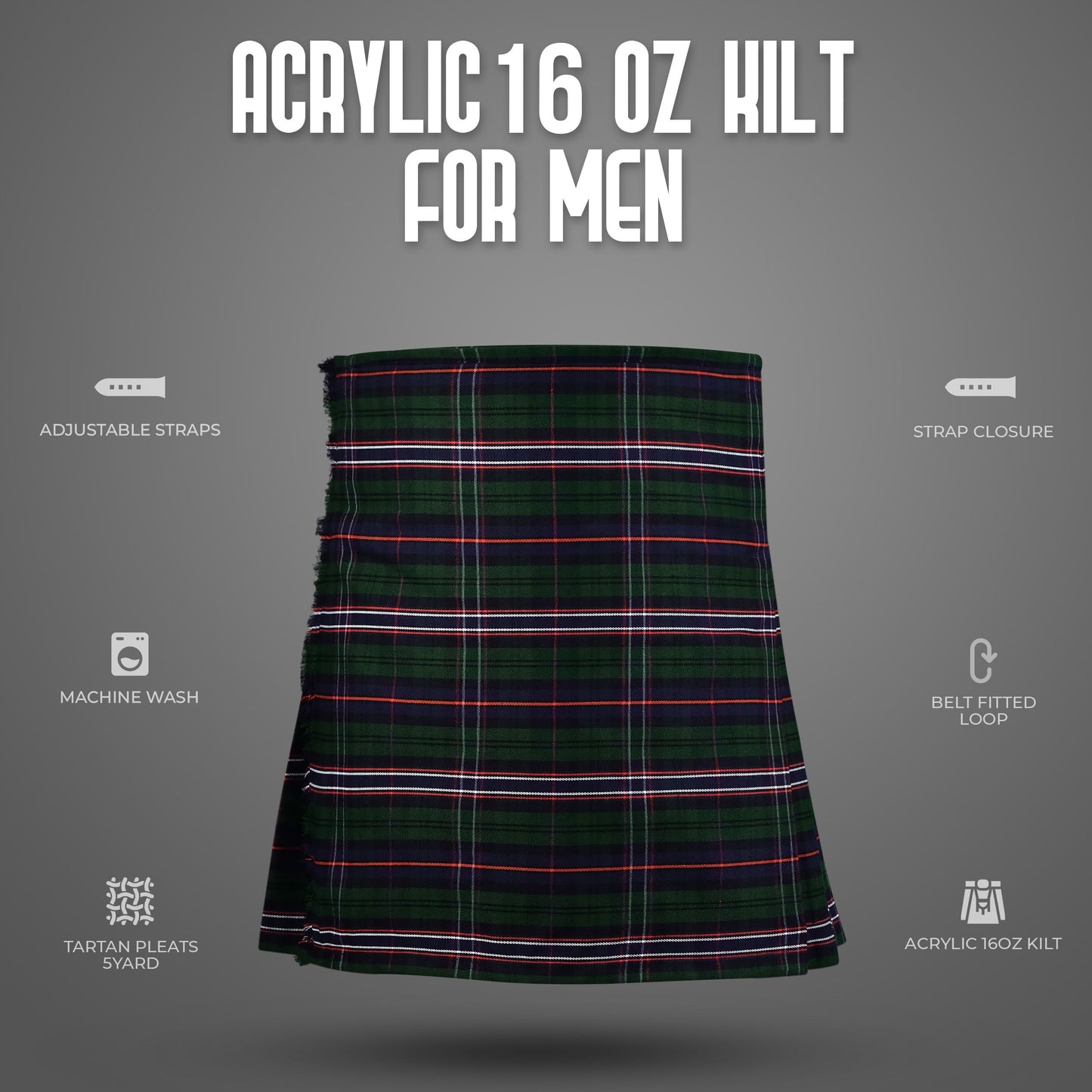 Acrylic Kilt | 16oz  Scottish National Tartan Kilt | Big & Tall