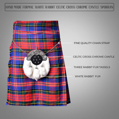 White Rabbit Fur Sporran with Chrome Cantle
