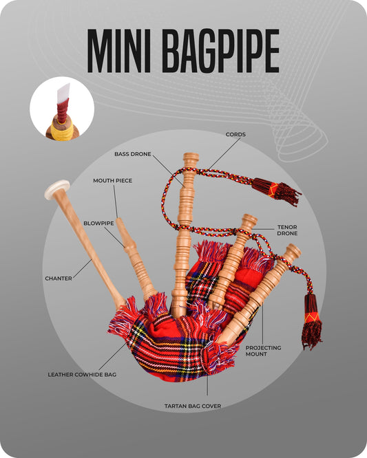 Mini Miniature Bagpipe - Rosewood Bagpipe for Beginners, Playable Gift | Royal Stewart