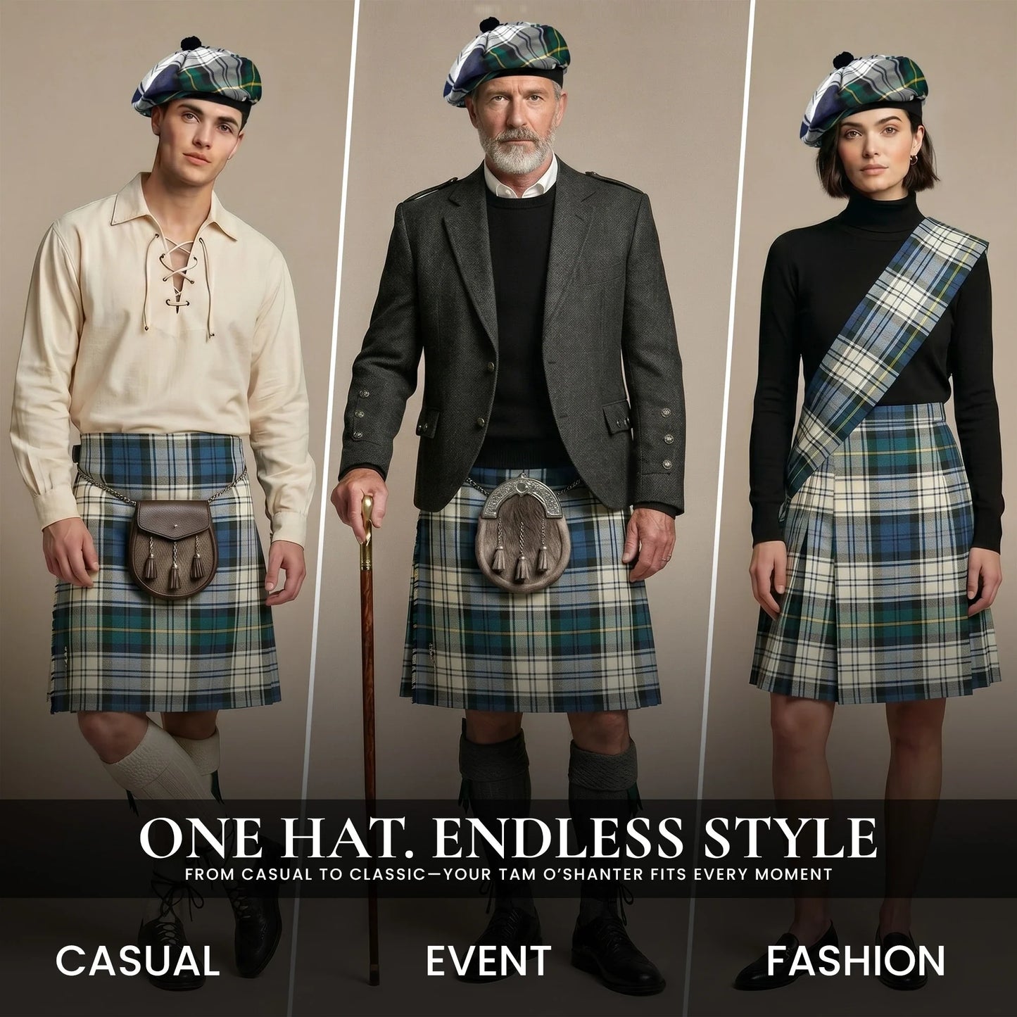 Tam O'Shanter Hat with Pompom | Dress Gordon Tartan