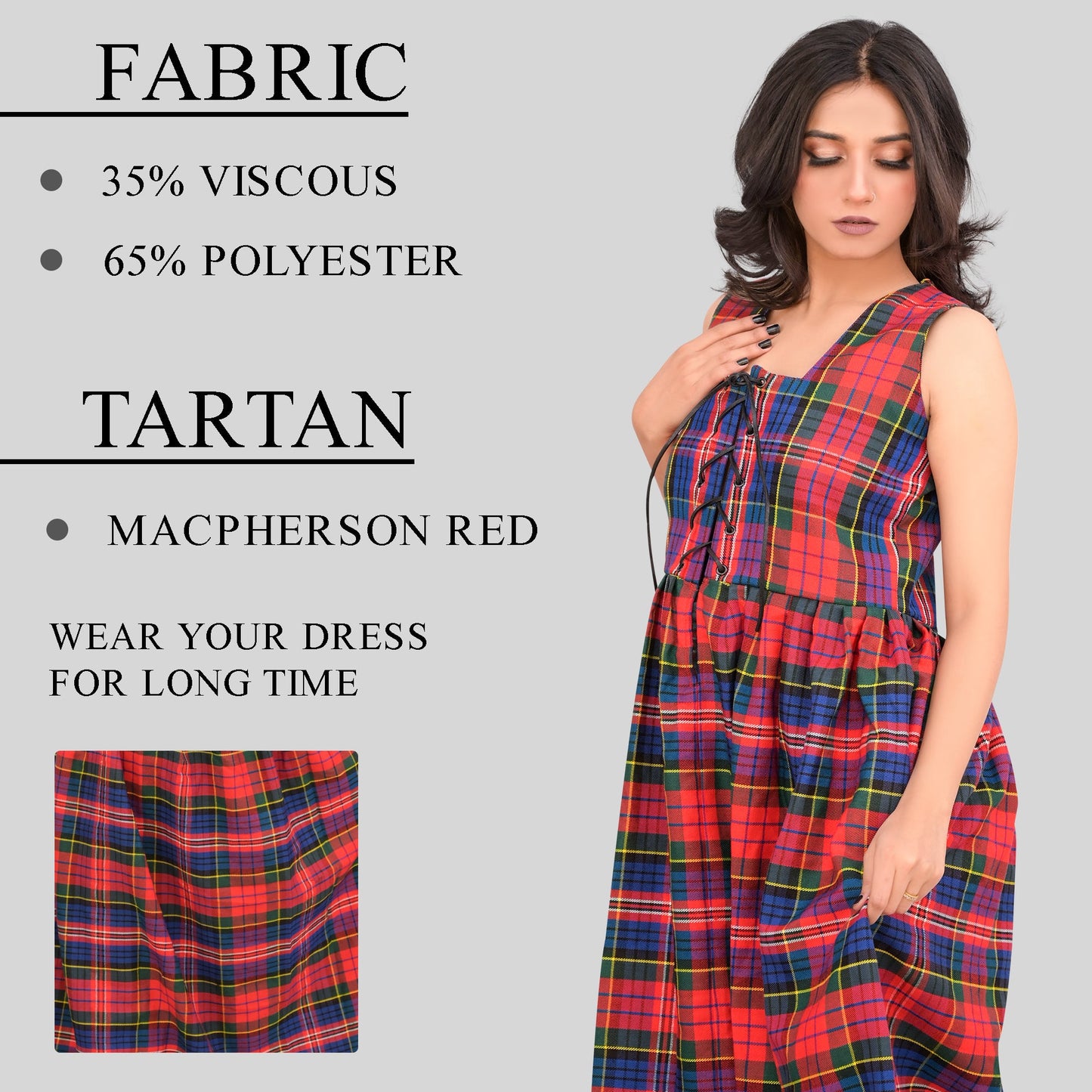 Authentic Scottish Dress in Macpherson Red Tartan