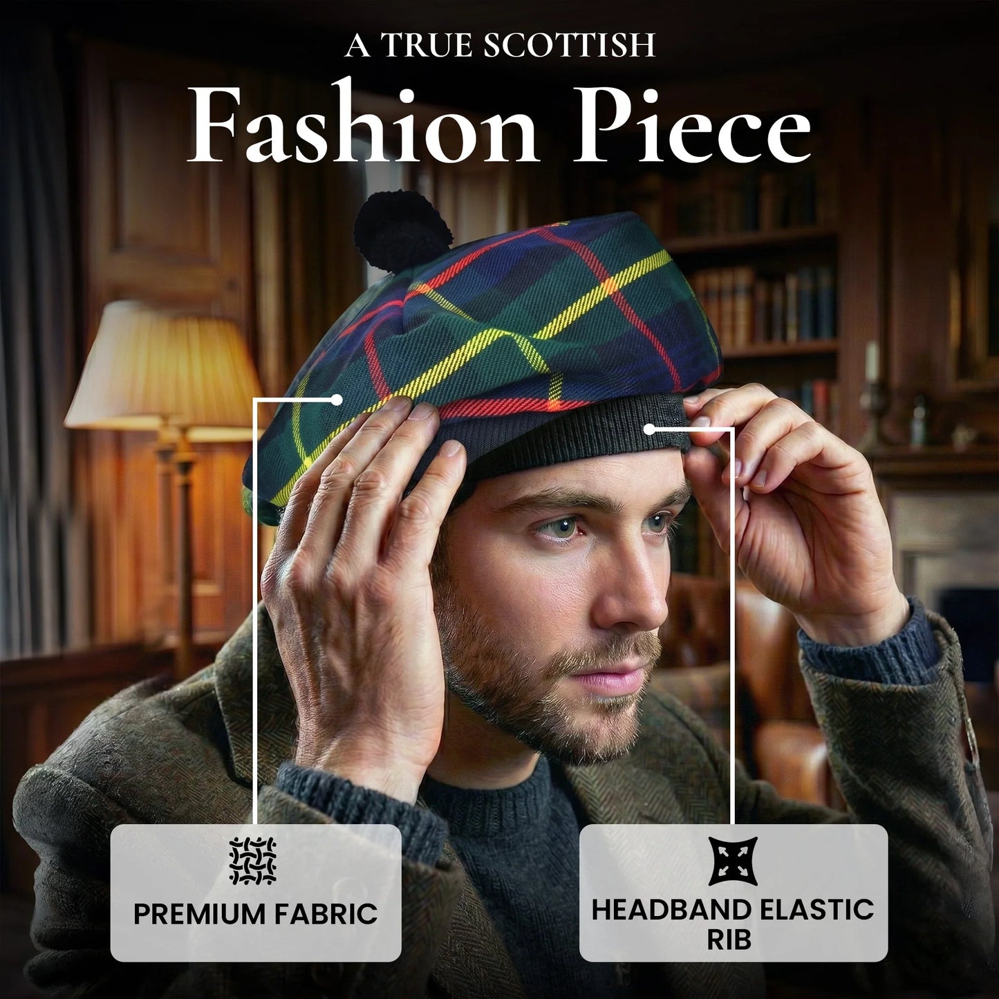 Tam O'Shanter Hat with Pompom | Farquharson Tartan