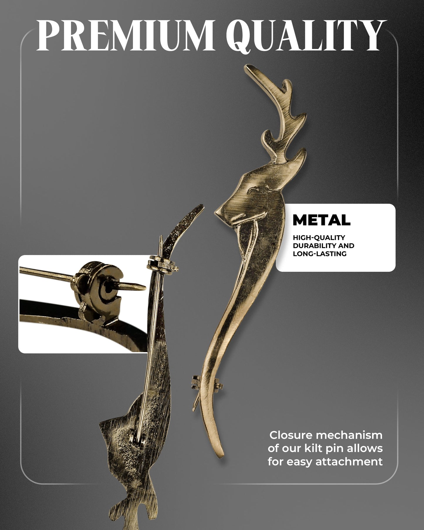 Scottish Kilt Pin for men | Stag Head Pewter Antique