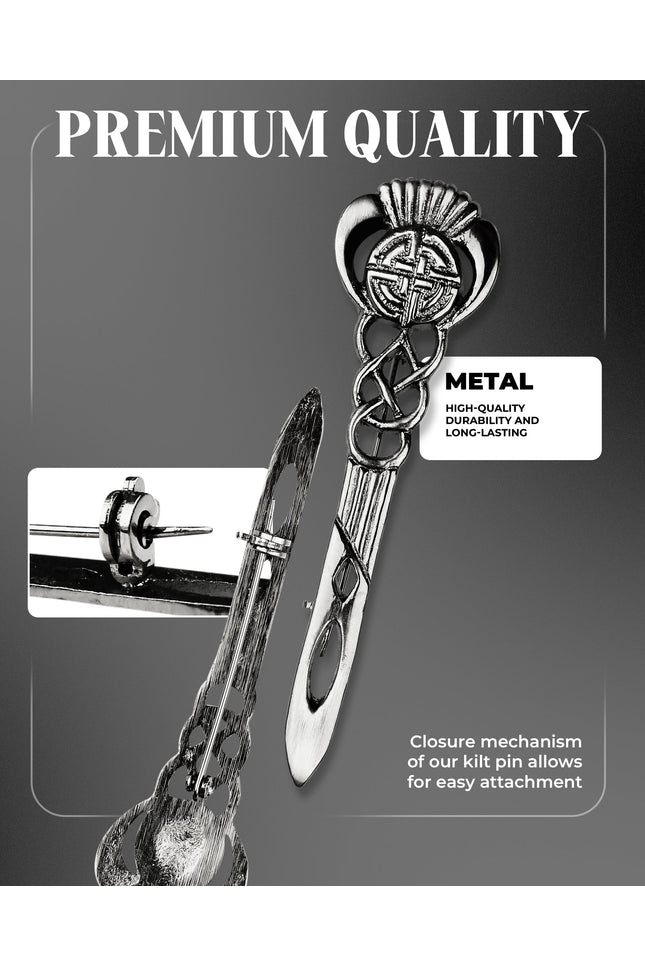 Scottish Kilt Pin for men | Celtic Thistle Pewter Chrome