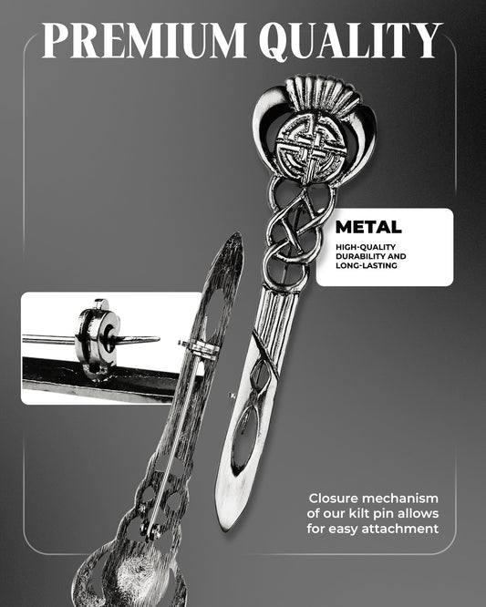 Scottish Kilt Pin for men | Celtic Thistle Pewter Chrome