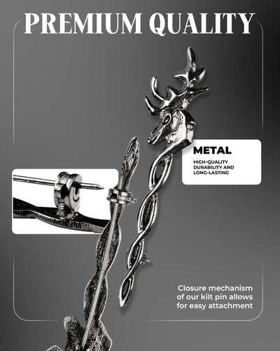 Scottish Kilt Pin for men | Vintage Stag Pewter Chrome