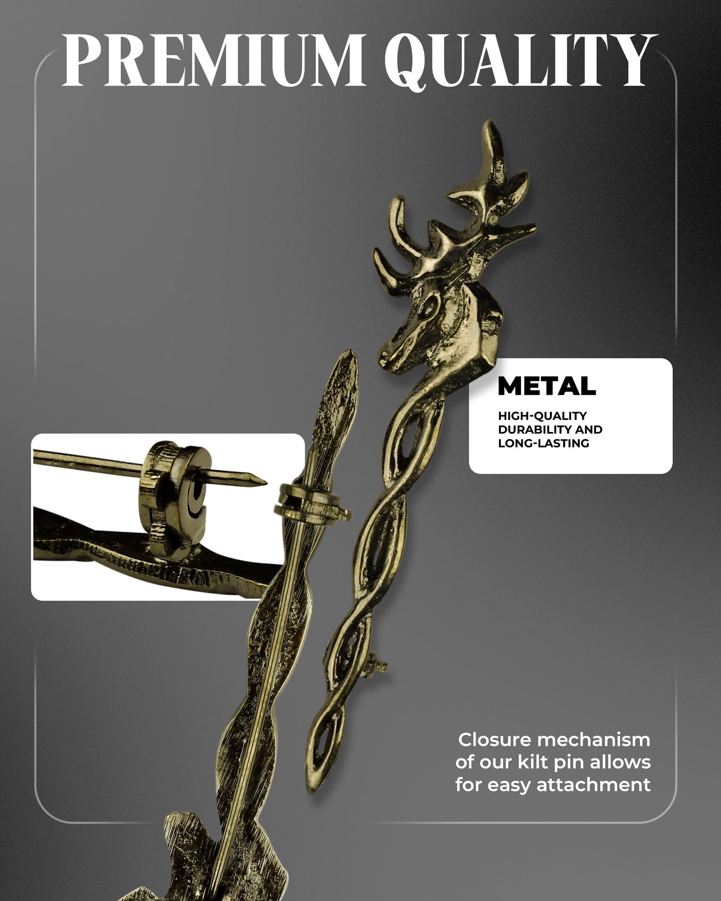 Scottish Kilt Pin for men | Vintage Stag Pewter Antique