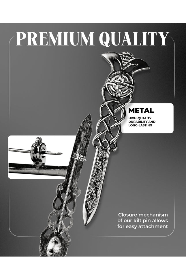 Scottish Kilt Pin for men | Gaelic Pewter Chrome