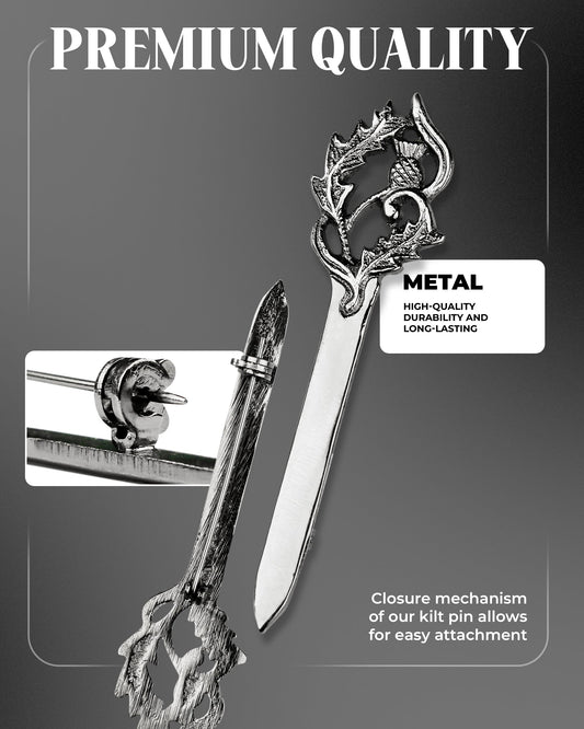 Scottish Kilt Pin for men | Thistle Sword Pewter Chrome