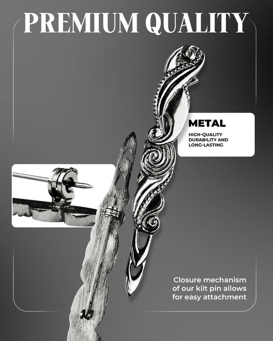 Scottish Kilt Pin for men | Swirl Pewter Chrome