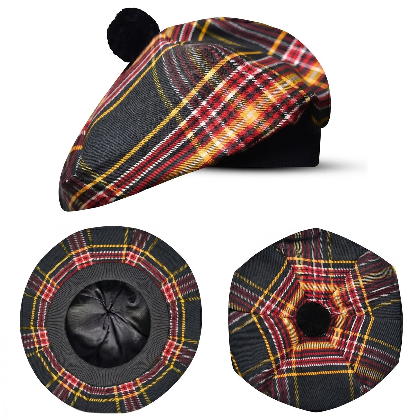 Tam O'Shanter Hat with Pompom | Firefighter Tartan