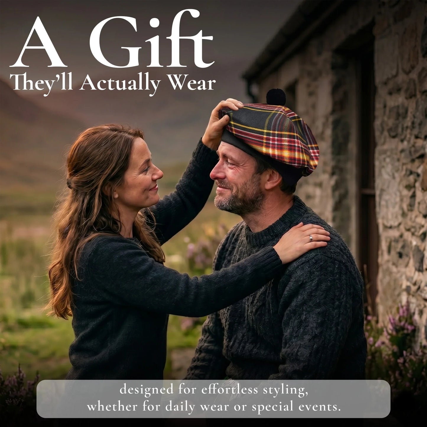 Tam O'Shanter Hat with Pompom | Firefighter Tartan