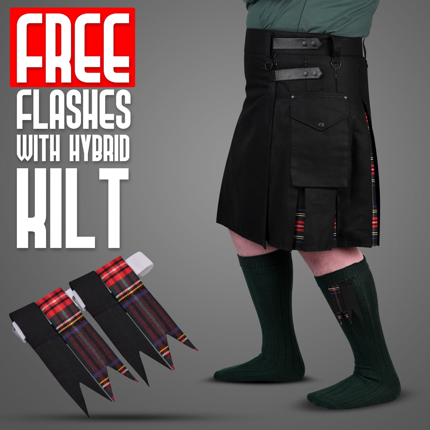 Black Stewart Hybrid Utility Kilt for Men  - Traditional Style with Modern Functionality | Big & Tall