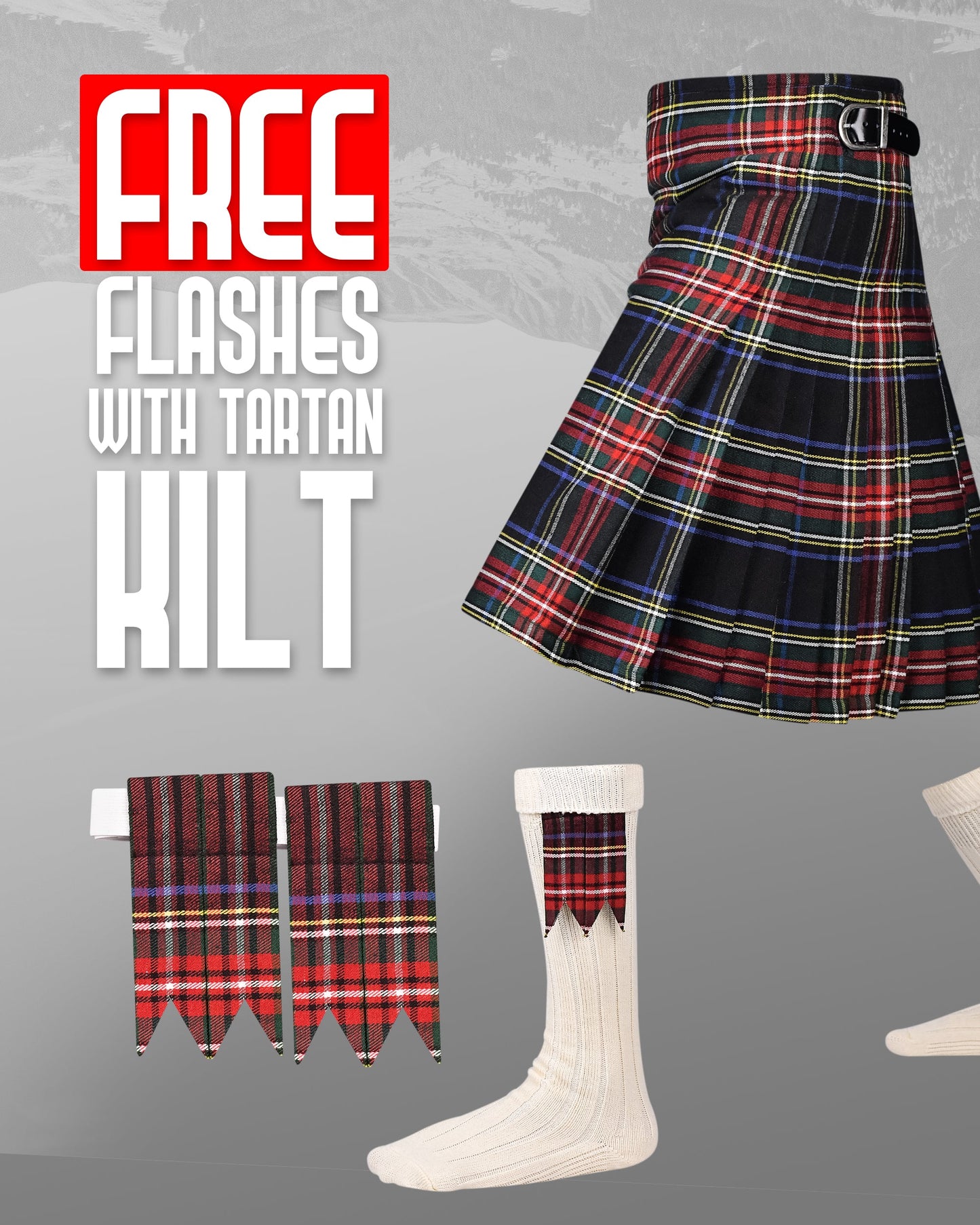 Kilt for Men I Black Stewart Tartan Kilt Polyviscose 8 Yard Traditional Men Kilt