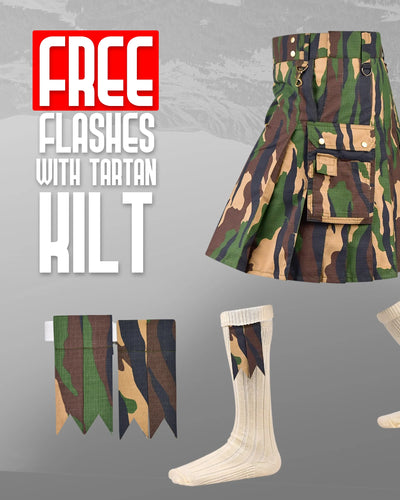 Camouflage Utility Kilt For Men - Rugged Ripstop Cotton tactical men kilt with brass hardware