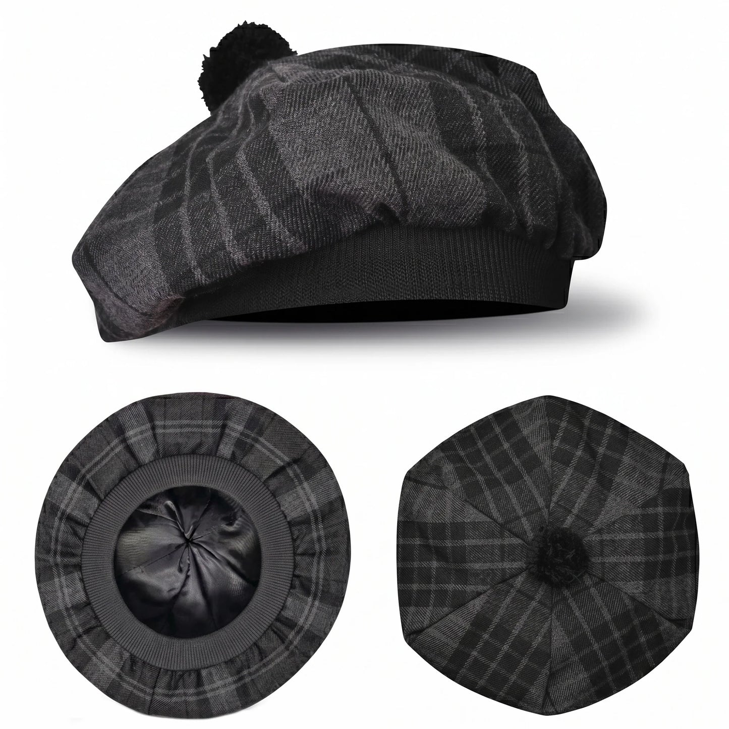 Tam O'Shanter Hat with Pompom | Gray Watch Tartan
