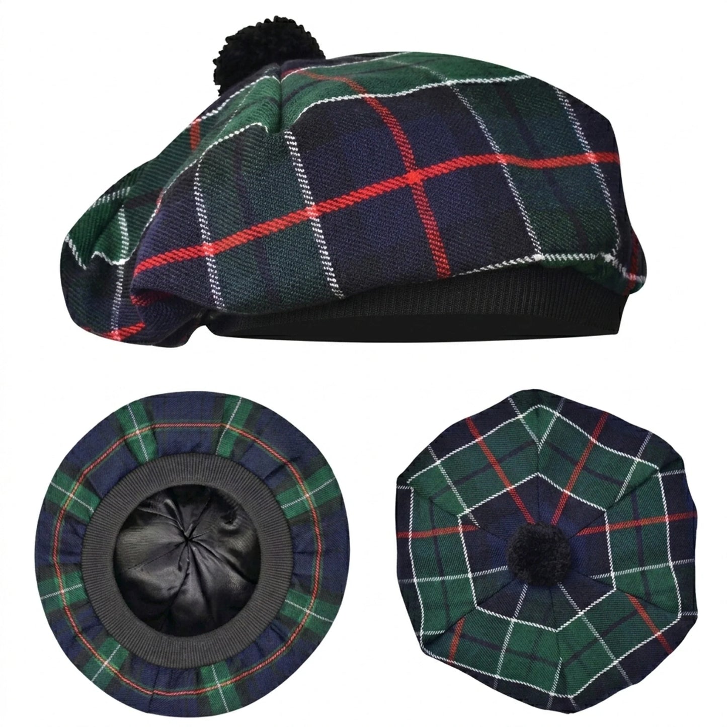 Tam O'Shanter Hat with Pompom | Green Leslie Tartan
