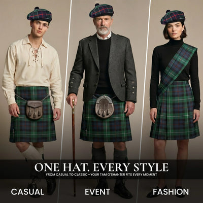 Tam O'Shanter Hat with Pompom | Green Leslie Tartan
