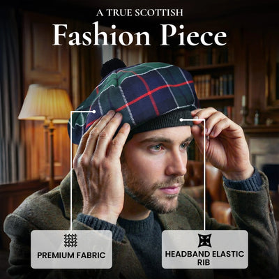 Tam O'Shanter Hat with Pompom | Green Leslie Tartan