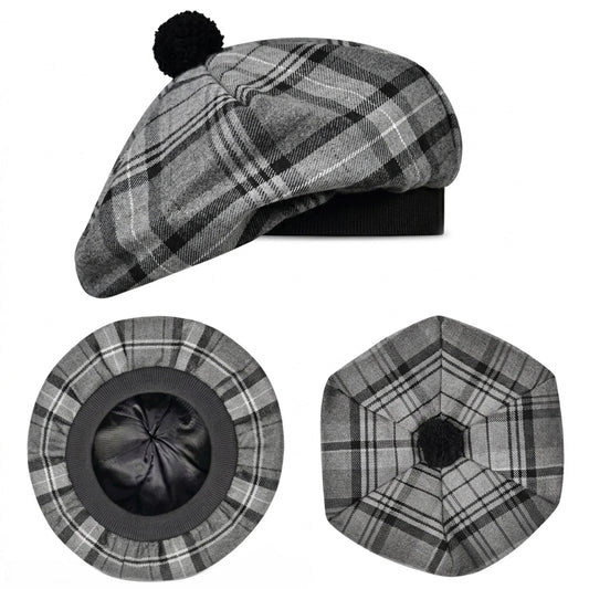 Tam O'Shanter Hat with Pompom | Grey Hamilton Tartan