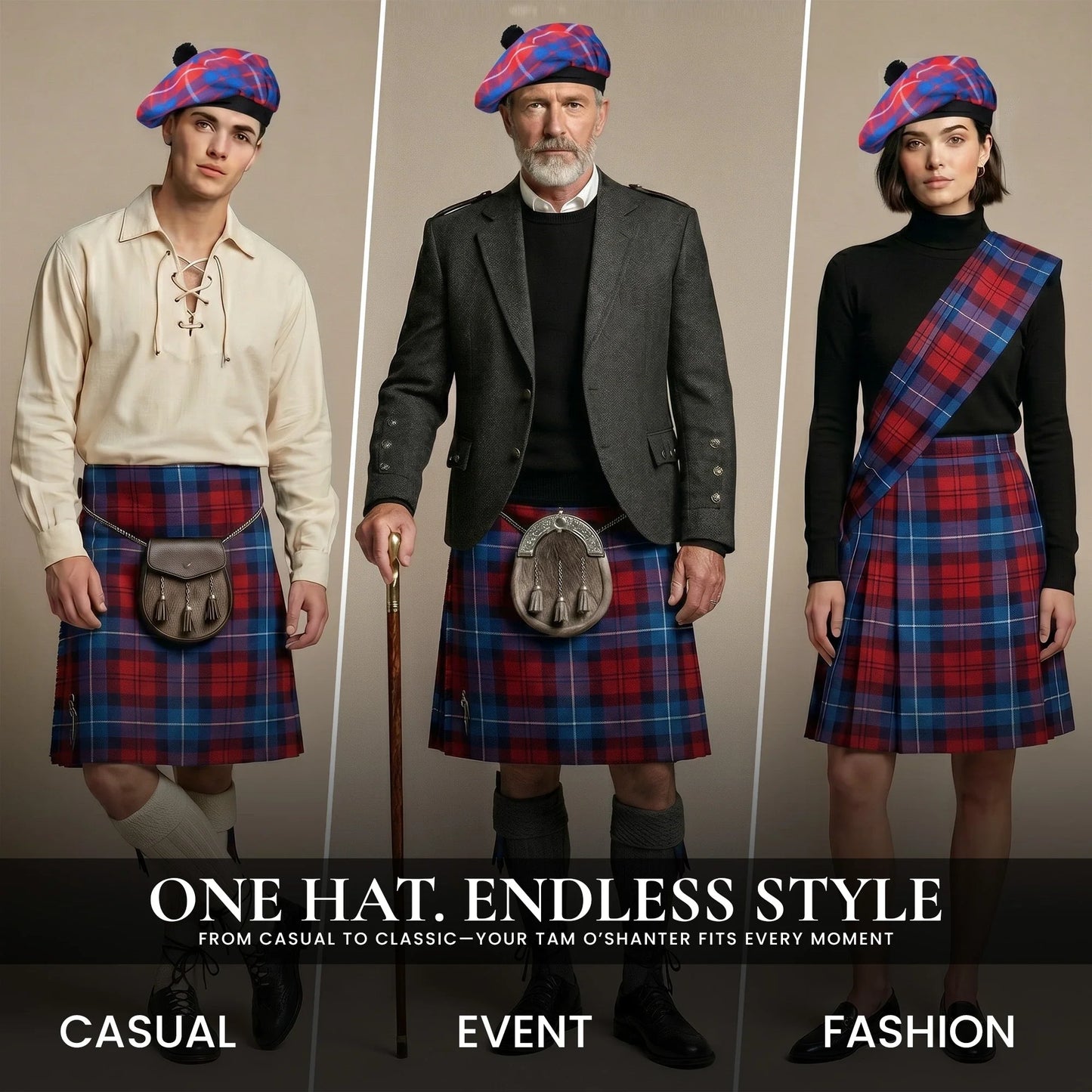 Tam O'Shanter Hat with Pompom | Hamilton Red Tartan