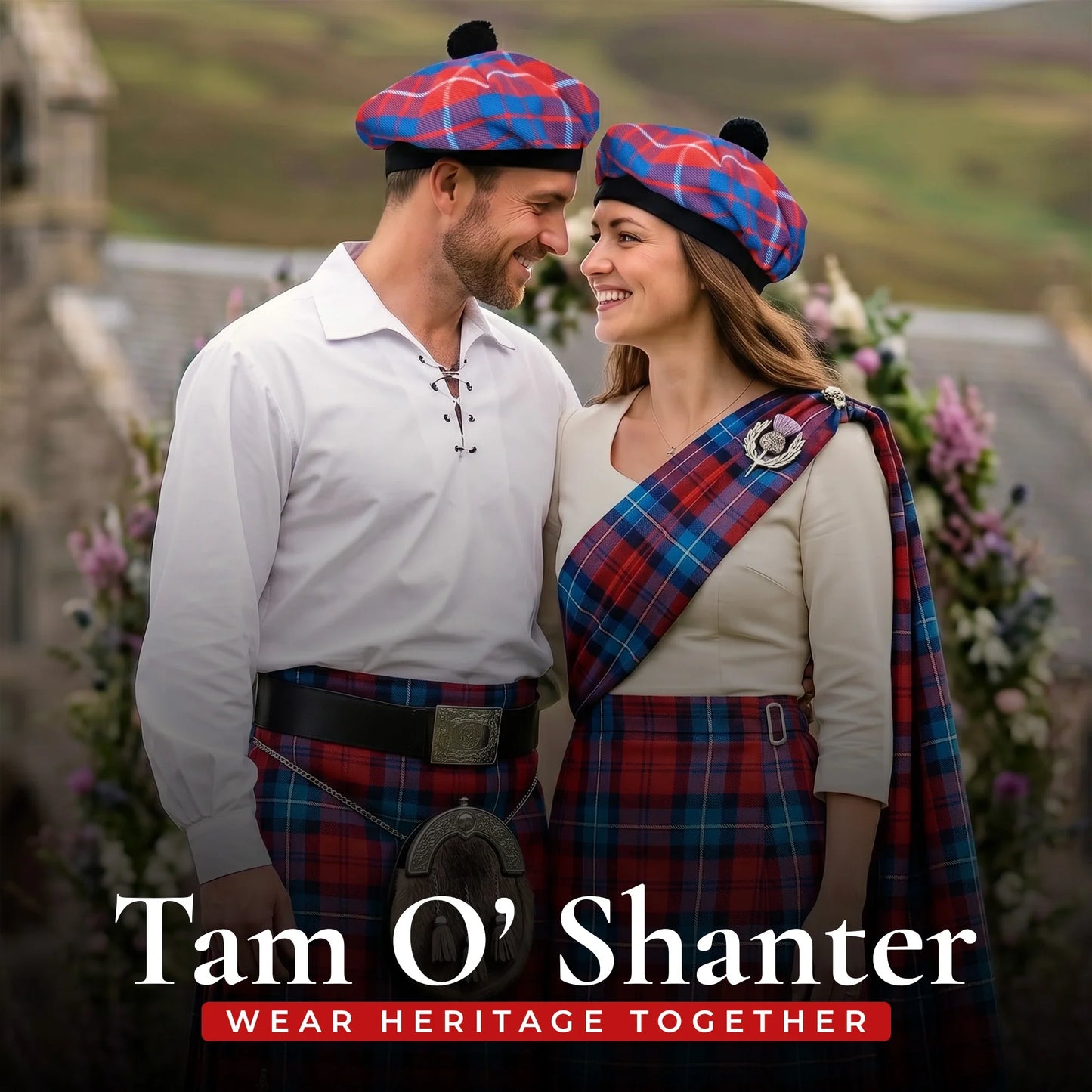 Tam O'Shanter Hat with Pompom | Hamilton Red Tartan