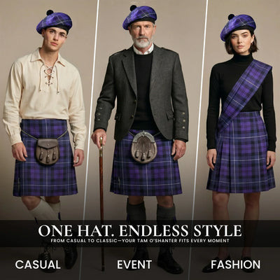 Tam O'Shanter Hat with Pompom | Highland Mist Tartan