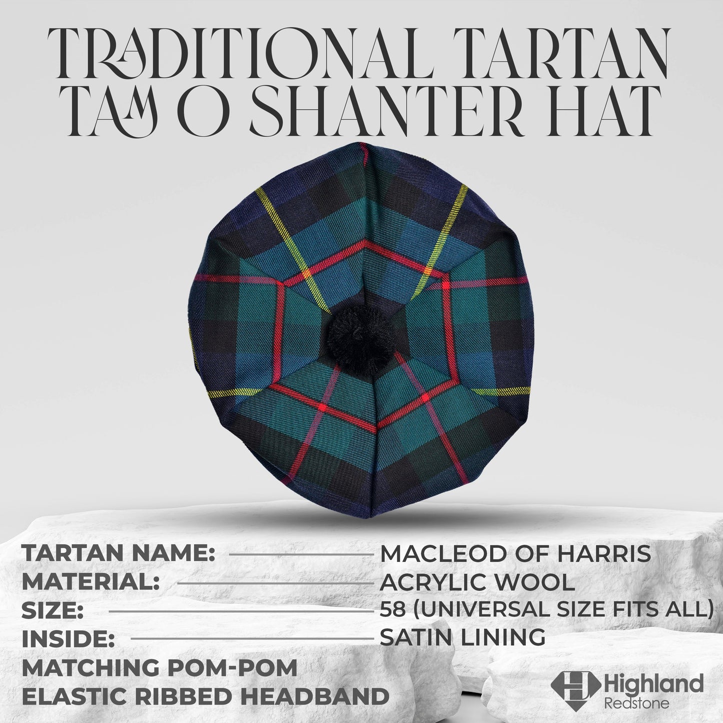 Tam O'Shanter Hat with Pompom | MacLeod of Harris Tartan