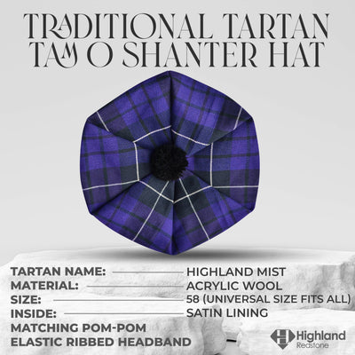 Tam O'Shanter Hat with Pompom | Highland Mist Tartan