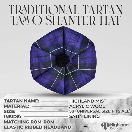 Tam O'Shanter Hat with Pompom | Highland Mist Tartan