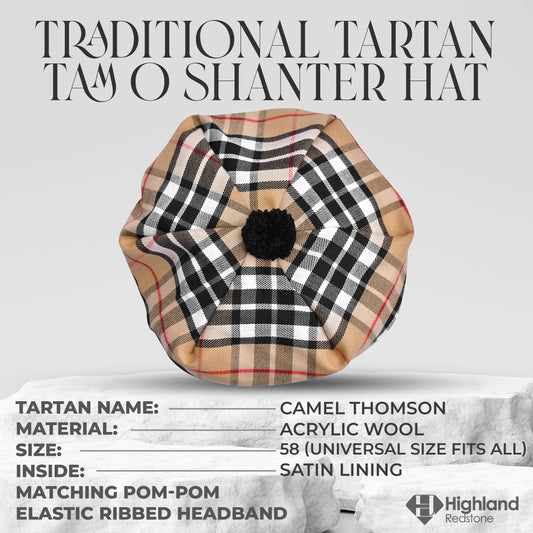 Tam O'Shanter Hat with Pompom | Camel Thomson Tartan
